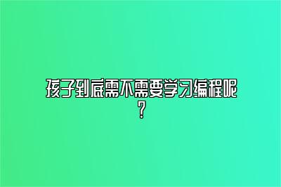 孩子到底需不需要学习编程呢？