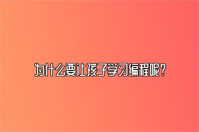 为什么要让孩子学习编程呢？ 